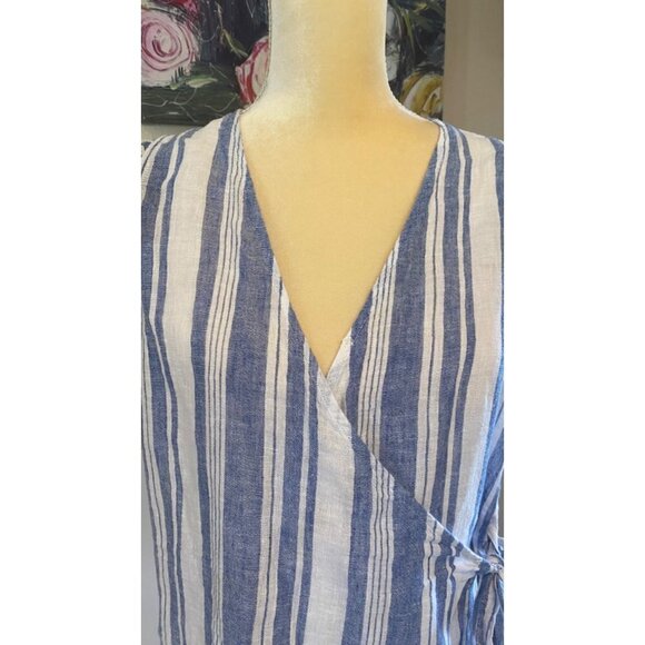 Old Navy Linen Wrap Stripe Blue Top, Medium - Picture 6 of 7